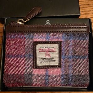 New Harris Tweed Zip Wallet Coin Purse 🌸Pink🌸Burgundy🌸Blue